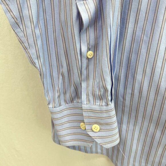 Peter Millar Nanoluxe Button Down Shirt Men 17.5 Long Blue Striped Easycare - Picture 2 of 12